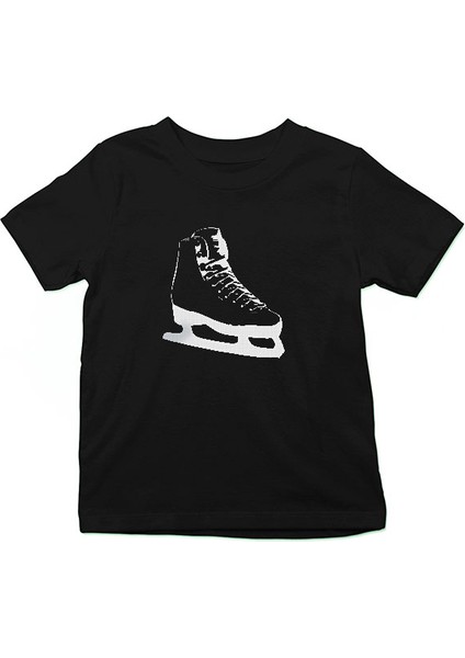 Buz Pateni Siyah Unisex Çocuk Tişört T-Shirt