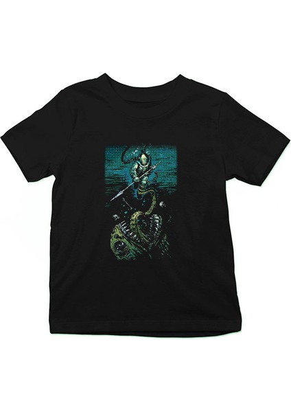 Dalgıç Siyah Unisex Çocuk Tişört T-Shirt