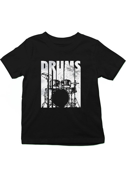 Bateri Siyah Unisex Çocuk Tişört T-Shirt