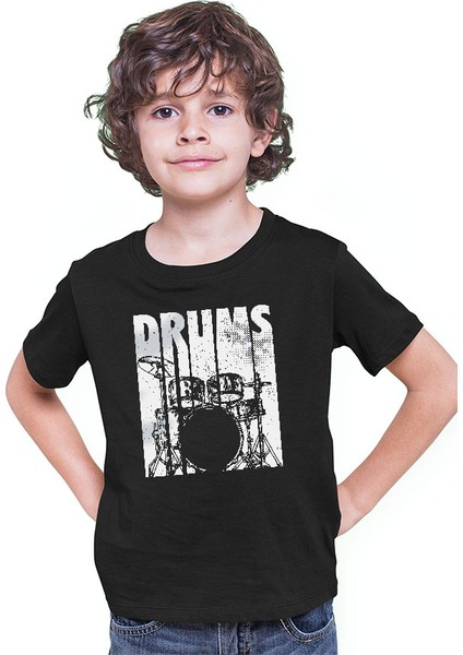 Bateri Siyah Unisex Çocuk Tişört T-Shirt modelleri