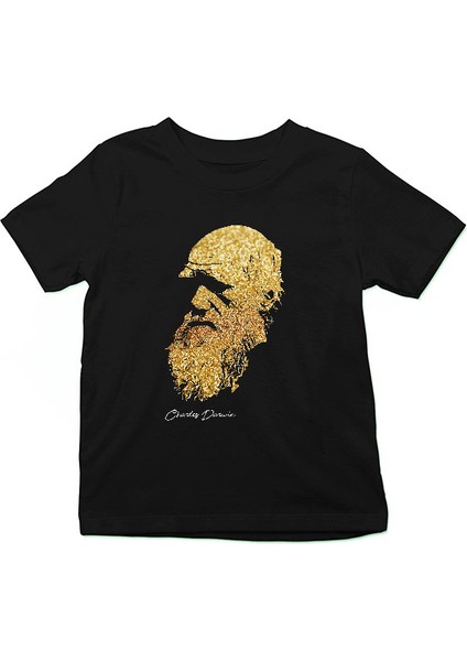 Charles Darwin Siyah Unisex Çocuk Tişört T-Shirt
