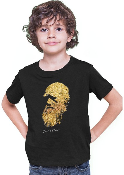 Charles Darwin Siyah Unisex Çocuk Tişört T-Shirt modelleri