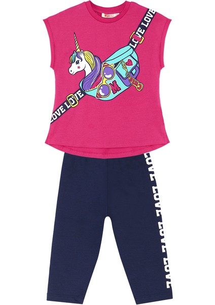 Unicorn Çantalı Kız Çocuk T-shirt Takım modelleri