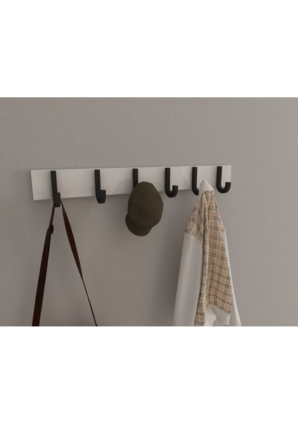 Modern Duvar Kanca Askılık - 6 Adet Siyah Askılık - 70 cm Beyaz Mdflam - Model 106 modelleri