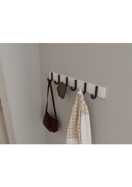 Modern Duvar Kanca Askılık - 6 Adet Siyah Askılık - 70 cm Beyaz Mdflam - Model 106 indirimleri