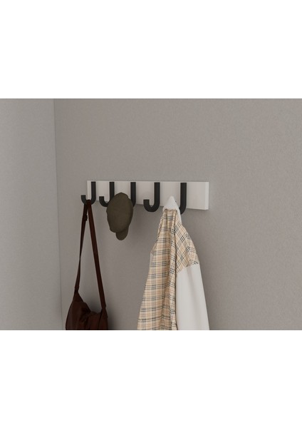 Modern Duvar Kanca Askılık - 5 Adet Siyah Askılık - 60 cm Beyaz Mdflam - Model 106 fiyatları