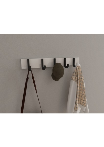 Modern Duvar Kanca Askılık - 5 Adet Siyah Askılık - 60 cm Beyaz Mdflam - Model 106 modelleri