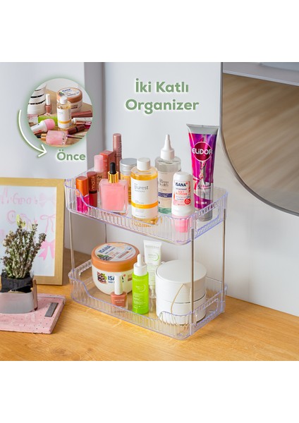 HMD-002 Çok Amaçlı Banyo Mutfak Organizer Makyaj Düzenleyicisi 2 Katlı Raf