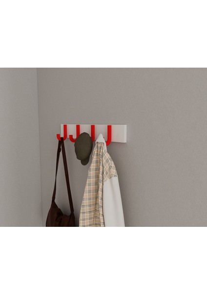 Modern Duvar Kanca Askılık - 4 Adet Kırmızı Askılık - 50 cm Beyaz Mdflam - Model 106 fiyatları
