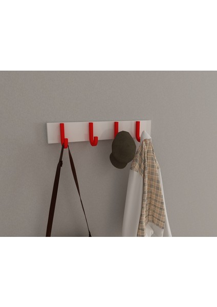 Modern Duvar Kanca Askılık - 4 Adet Kırmızı Askılık - 50 cm Beyaz Mdflam - Model 106 modelleri