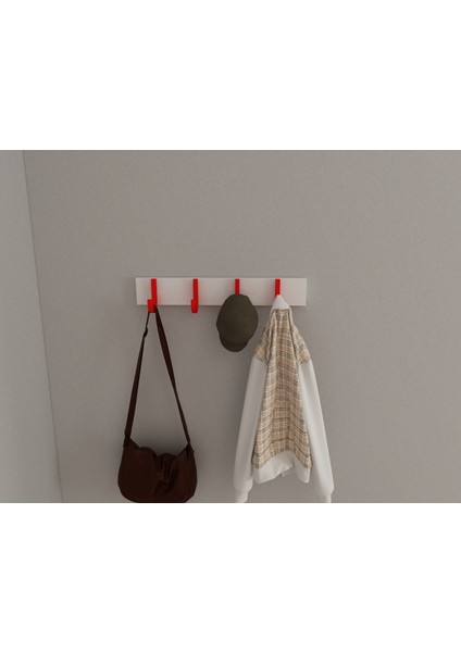 Modern Duvar Kanca Askılık - 4 Adet Kırmızı Askılık - 50 cm Beyaz Mdflam - Model 106 fırsatları