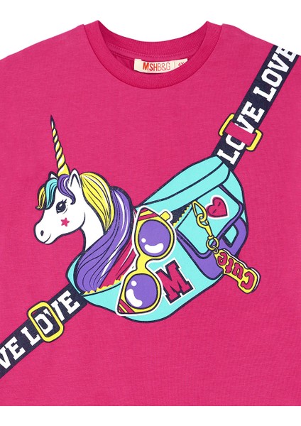 Unicorn Çantalı Kız Çocuk T-shirt Takım