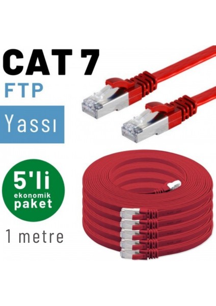 5 Adet 1 Metre Irenıs Cat7 Kablo Yassı Ftp Ethernet Network Lan Kablosu