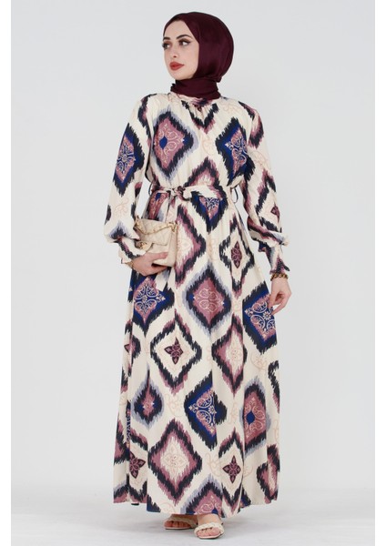 Ikat Desen Hürrem Elbise -Gülkurusu