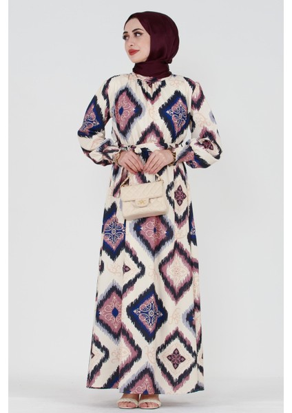 Ikat Desen Hürrem Elbise -Gülkurusu