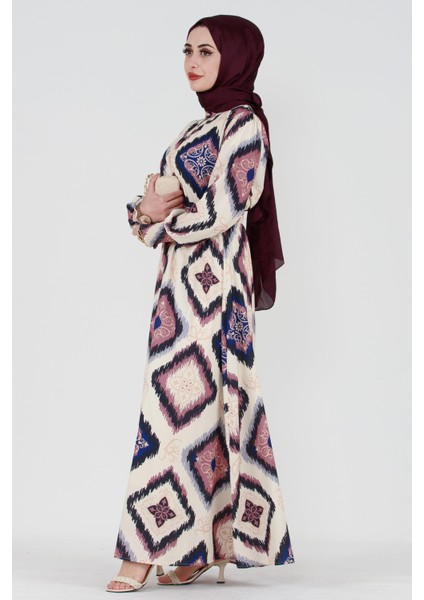Ikat Desen Hürrem Elbise -Gülkurusu