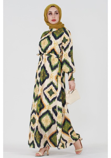 Ikat Desen Hürrem Elbise -Yeşil