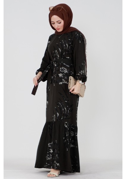 Zerda Kuşaklı Viskon Elbise-Haki modelleri