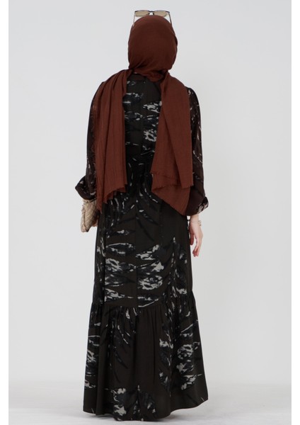 Zerda Kuşaklı Viskon Elbise-Haki indirimleri