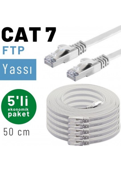 5 Adet 50 cm Irenıs Cat7 Kablo Yassı Ftp Ethernet Network Lan Kablosu