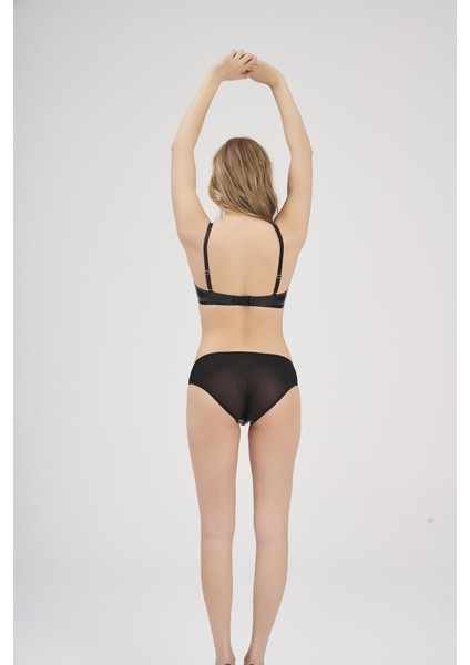333 Siyah Deri Sütyen Slip Takım