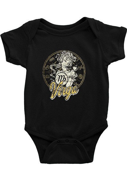 Başak Burcu Siyah Unisex Bebek Body - Zıbın