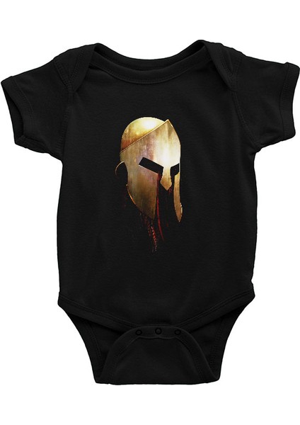 Spartalı Kaskı Siyah Unisex Bebek Body - Zıbın