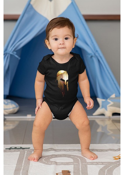 Spartalı Kaskı Siyah Unisex Bebek Body - Zıbın fiyatları