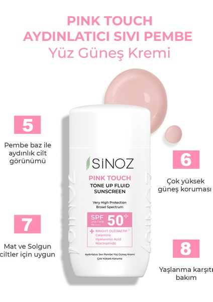 SPF50+ Pink Touch Aydınlatıcı  Sıvı Güneş Kremi - Yeni Nesil Güneş Filtreleri İle Hibrit Formül 50ML