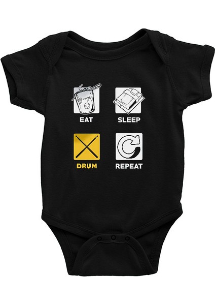 Bateri Eat Sleep Drum Siyah Unisex Bebek Body - Zıbın