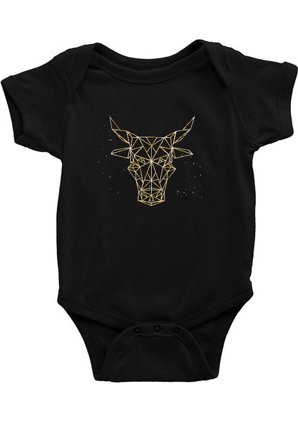 Boğa Burcu Siyah Unisex Bebek Body - Zıbın