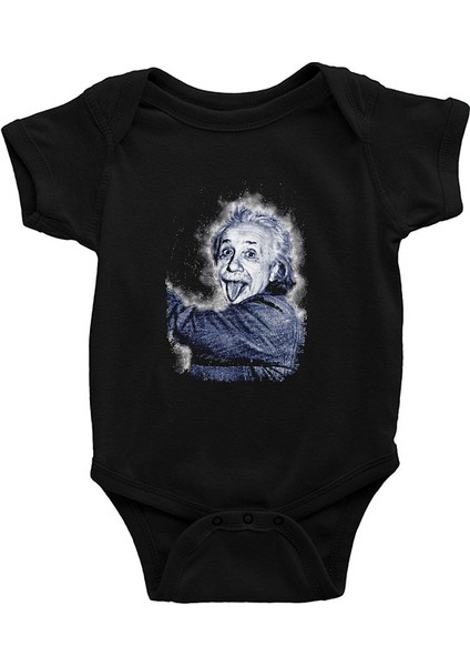 Albert Einstein Dil Çıkaran Portre Siyah Unisex Bebek Body - Zıbın