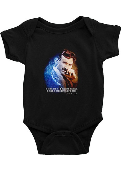 Nikola Tesla Alıntı Siyah Unisex Bebek Body - Zıbın