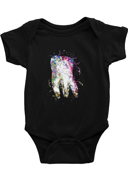 Diş Illustrasyon Dişçi Siyah Unisex Bebek Body - Zıbın