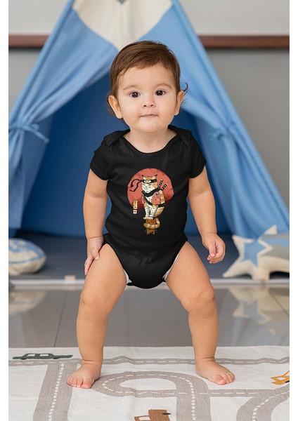 Uzakdoğu Samuray Kedi Siyah Unisex Bebek Body - Zıbın fiyatları