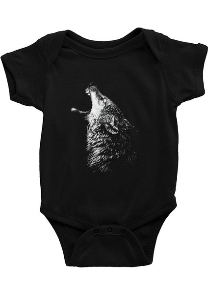 Uluyan Kurt Siyah Unisex Bebek Body - Zıbın