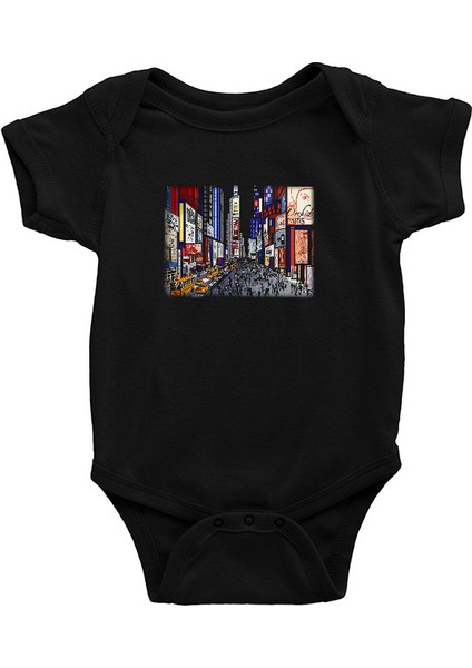 Times Square Siyah Unisex Bebek Body - Zıbın