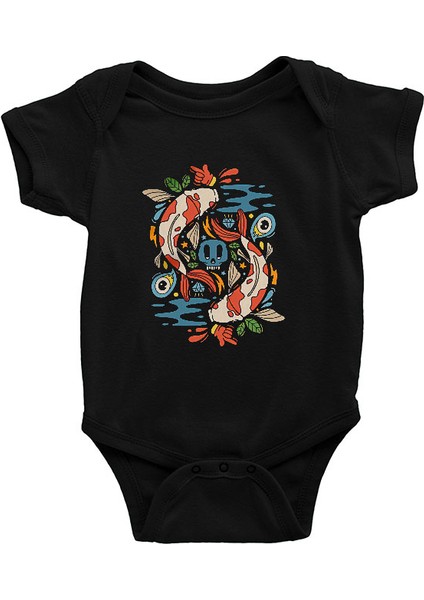 Balık Burcu Siyah Unisex Bebek Body - Zıbın