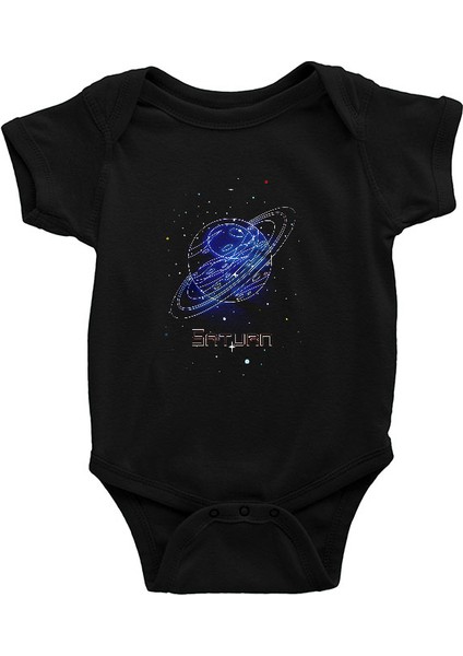 Satürn Çizim Siyah Unisex Bebek Body - Zıbın