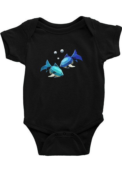 Balık Burcu Siyah Unisex Bebek Body - Zıbın