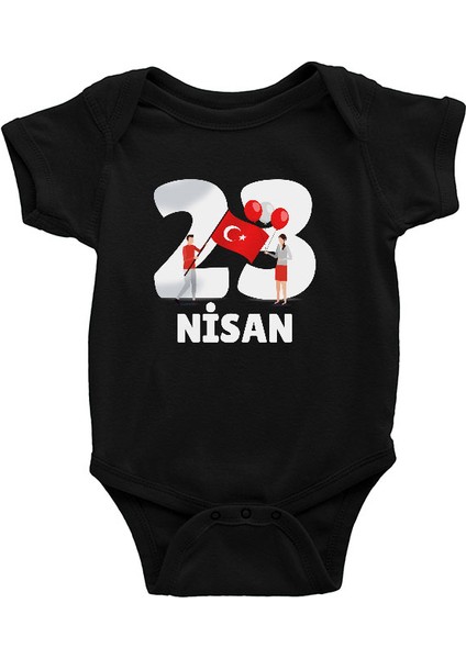 23 Nisan Ulusal Egemenlik ve Çocuk Bayramı Siyah Unisex Bebek Body - Zıbın