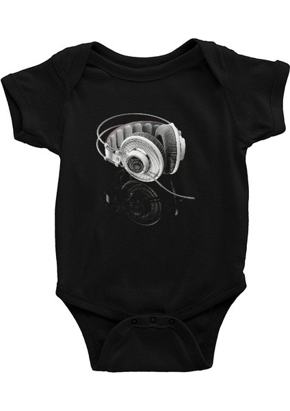 Dj Kulaklık Siyah Unisex Bebek Body - Zıbın