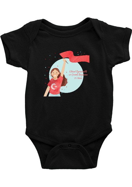 23 Nisan Ulusal Egemenlik ve Çocuk Bayramı Siyah Unisex Bebek Body - Zıbın