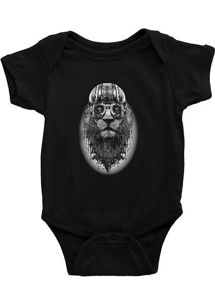 Pilot Aslan Siyah Unisex Bebek Body - Zıbın