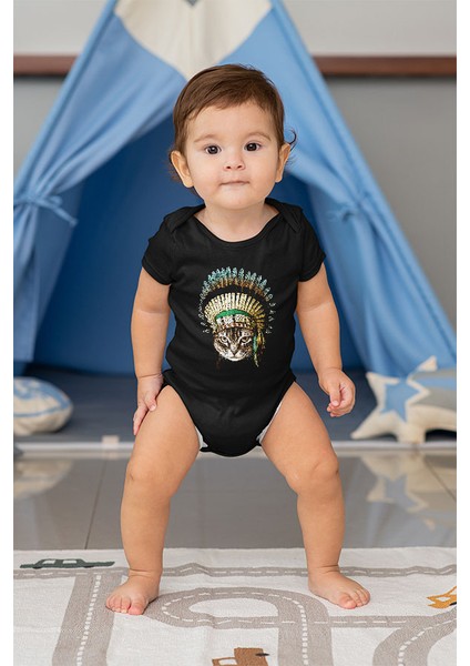 Kızılderili Lideri Kedi Siyah Unisex Bebek Body - Zıbın fiyatları