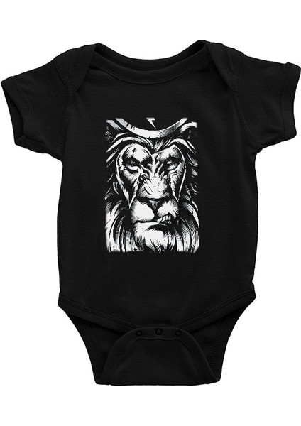 Sinirli Aslan Siyah Unisex Bebek Body - Zıbın
