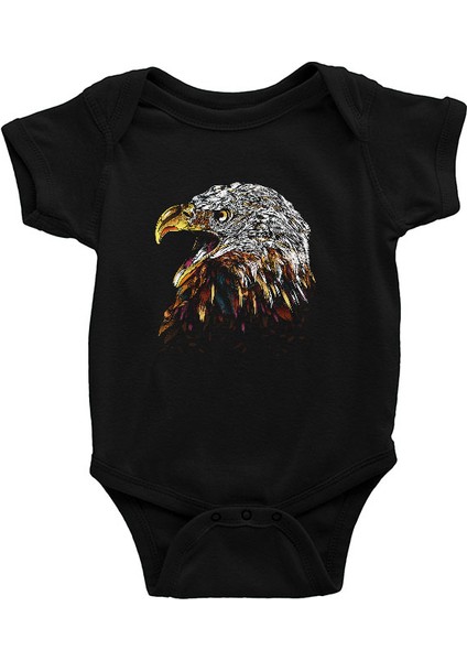 Renkli Kartal Siyah Unisex Bebek Body - Zıbın