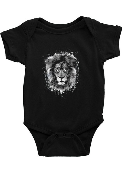 Gözlüklü Aslan Siyah Unisex Bebek Body - Zıbın