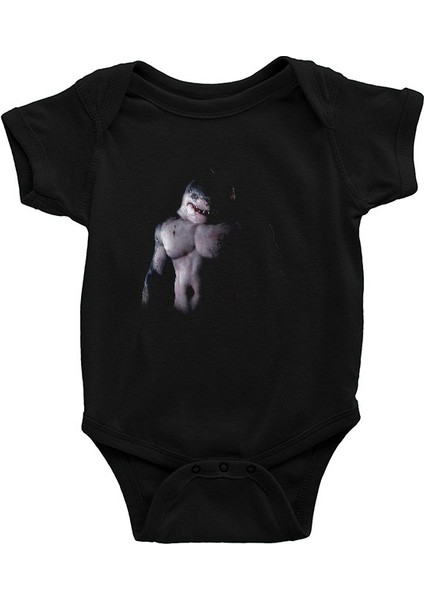 Body Building Köpek Balığı Siyah Unisex Bebek Body - Zıbın