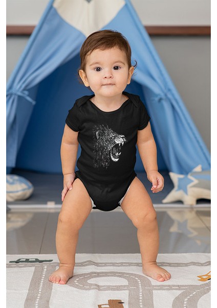 Kükreyen Aslan Siyah Unisex Bebek Body - Zıbın